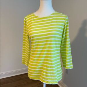 Saint James Yellow-Lime and White Striped Long Sleeve Top Size 6